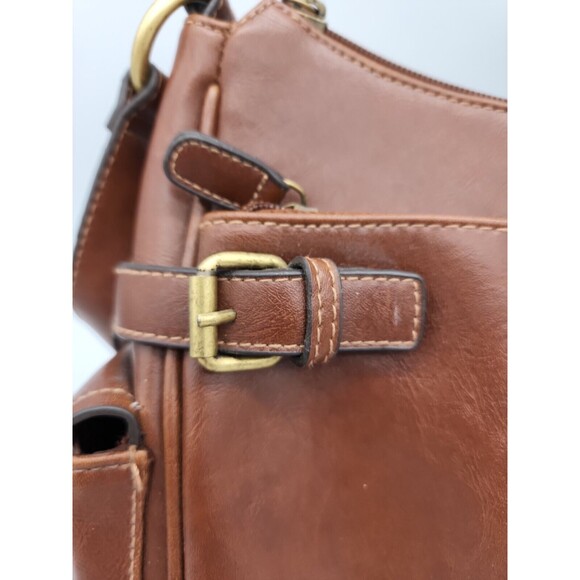 John Romaine Vinyl Brown Purse With Strap Multiple Pockets - Picture 9 of 12